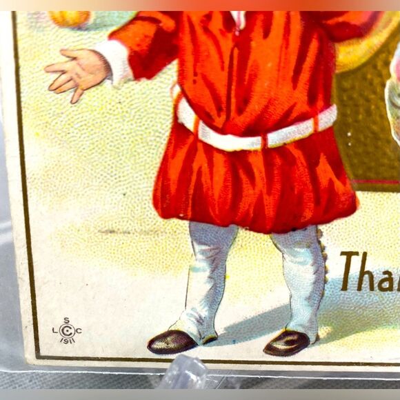 Thanksgiving Greetings Girl in Red Dress Tom Turkey Vintage Embossed Postcard - Picture 2 of 3
